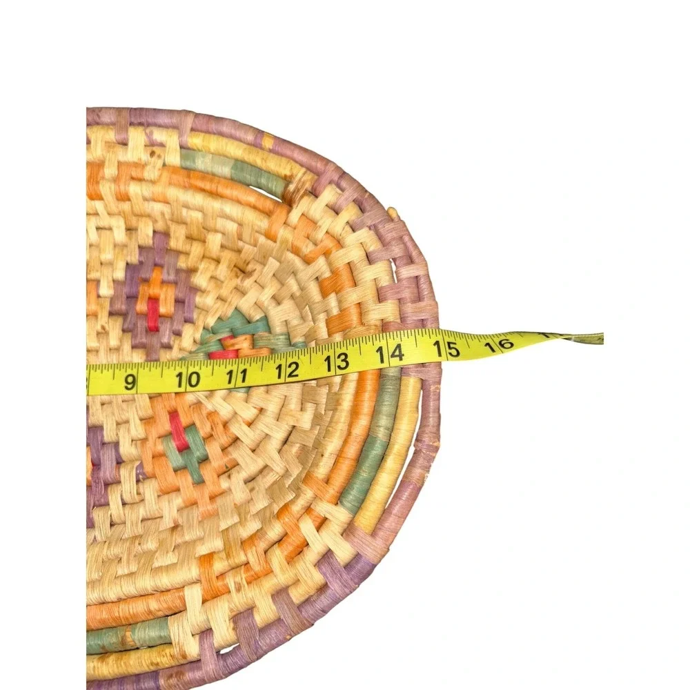 Vintage Hand Woven Oval Basket Tray Geometric Boho Wall Decor Colorful 15x11‎
